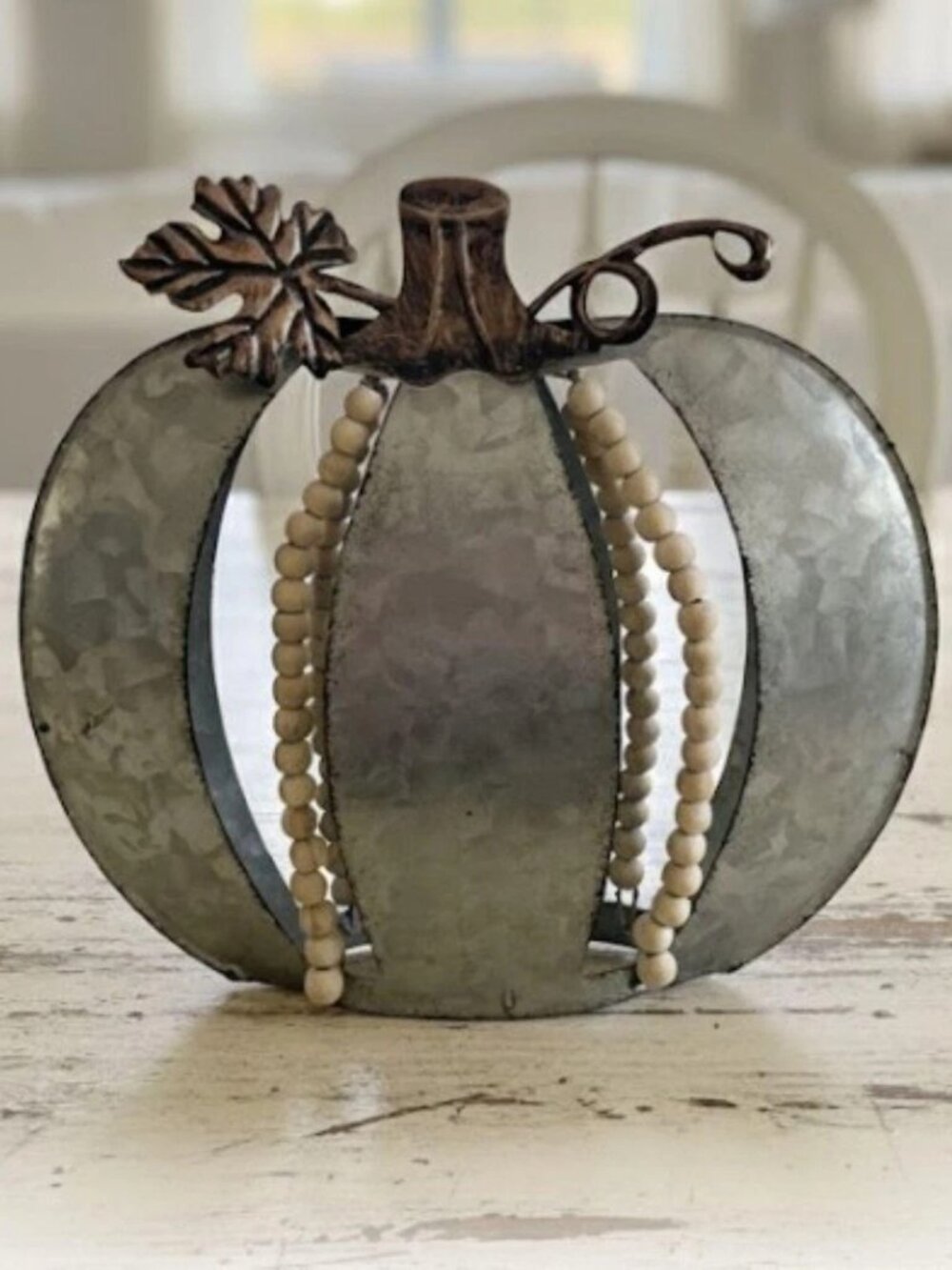 Silver Distressed Fall Pumpkin Autumn Decoration Kitchen Accent Thanksgiving